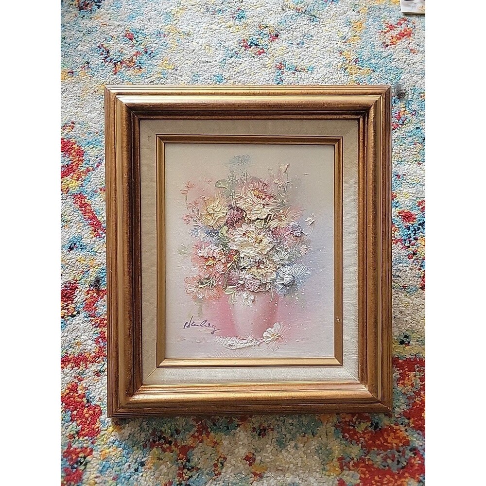 Vtg Original P. Keeling ( Pegaret) oil on canvas painting - Flowers Floral Vase